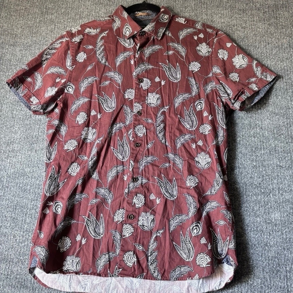 Ted Baker London Floral Short Sleeve Button Down Shirt Size 3 Hawaiian Beach Top